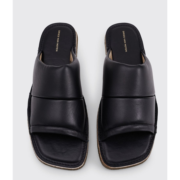 Dries Van Noten Leather Slides Black White FLAT MULES size EU 40 / US 7